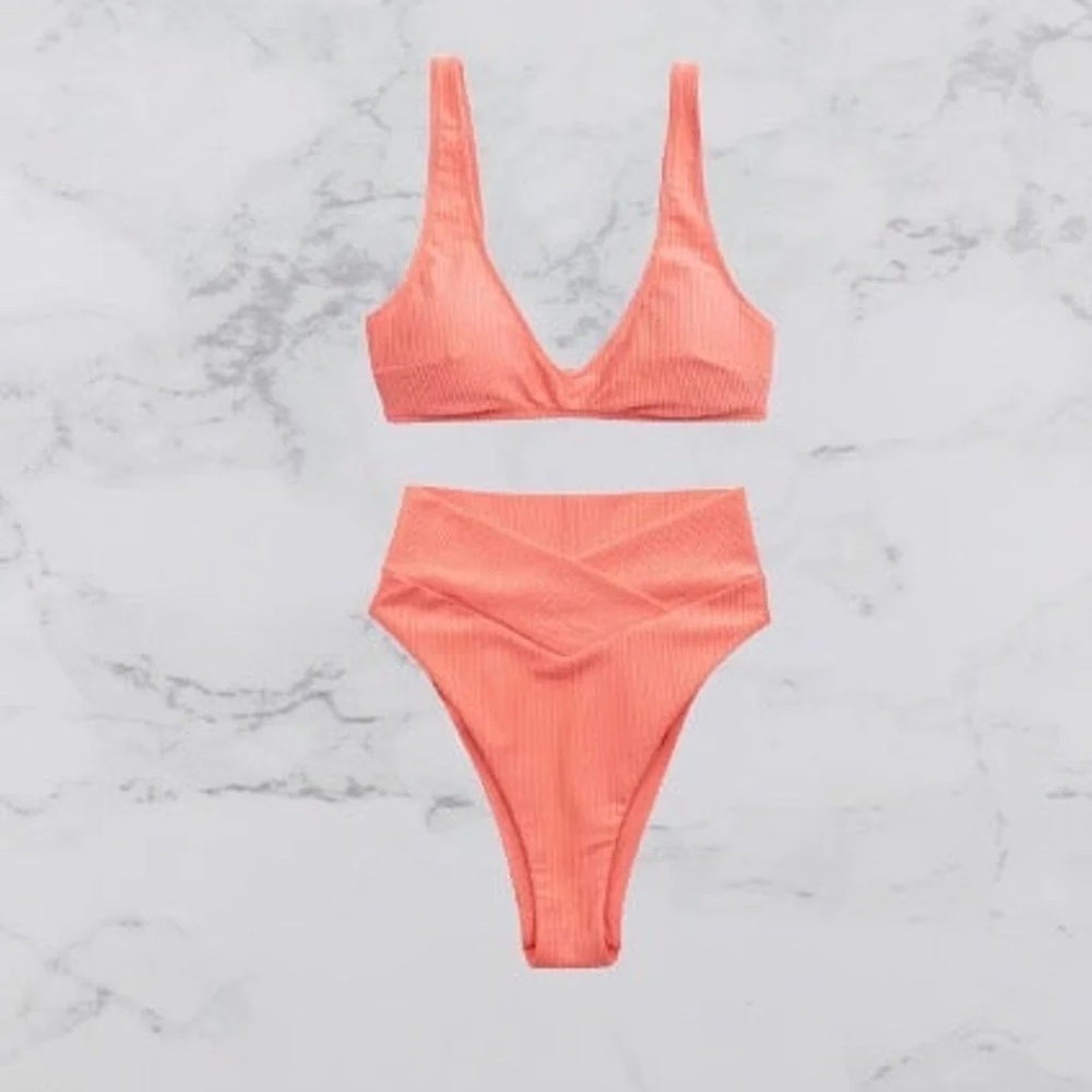 **NEW** AERIE RIBBED SHINE CROSSOVER BIKINI SWIM SET